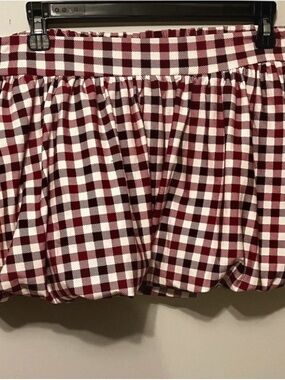Plaid Bubble Mini Skirt - Burgundy/White